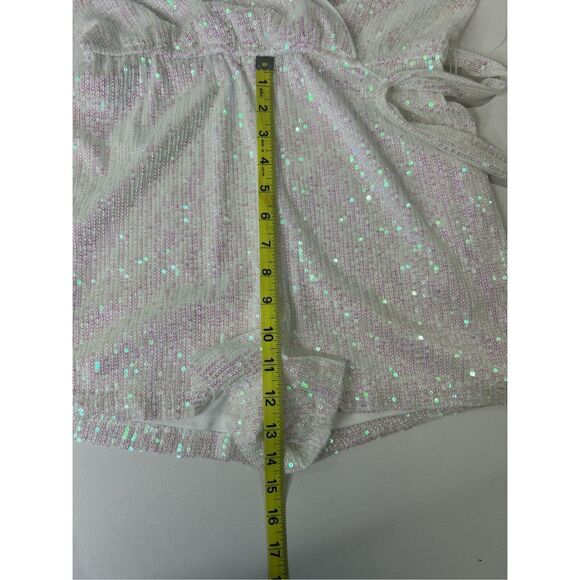 Crystal Sky White Sequin Iridescent Long Sleeve‎ Romper Sz Small - Picture 6 of 7